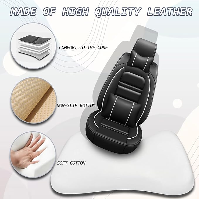 Car Seat Covers for Volvo Car s60 2001-2025 | 5-Seats Seat Covers, Waterproof Seat Protectors, Automotive Seat Covers (Full Set with Pillow,Black&White Line)