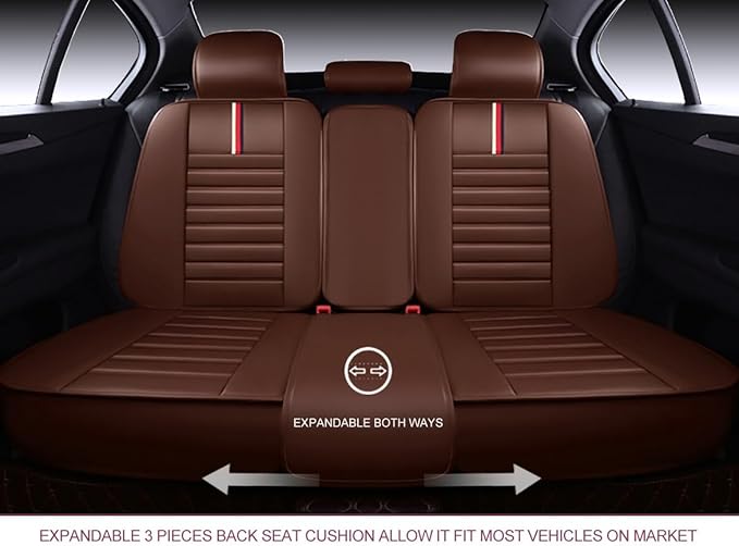 OASIS AUTO Car Seat Covers Premium Waterproof Faux Leather Cushion Universal Accessories Fit SUV Truck Sedan Automotive Vehicle Auto Interior Protector Full Set (OS-001 Brown)