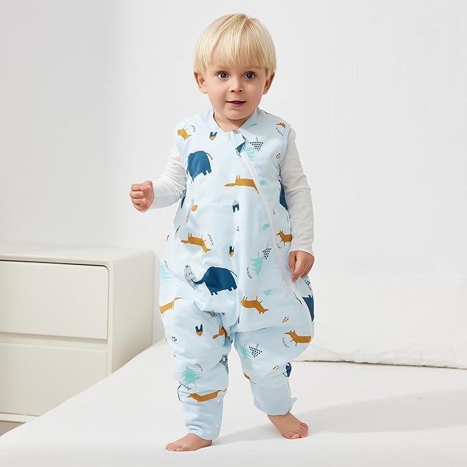 Duomiaomiao 2.5 TOG Toddler Sleep Sack 3-4T 100% Cotton Winter Side Open Zipper Baby Sleep Sack with Feet, Warm Toddler Wearable Blanket