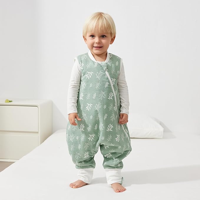 Duomiaomiao 1.5 TOG Toddler Sleep Sack 6-12 Months 100% Cotton Four Season Side Open Zipper Baby Sleep Sack with Feet, Breathable Toddler Wearable Blanket