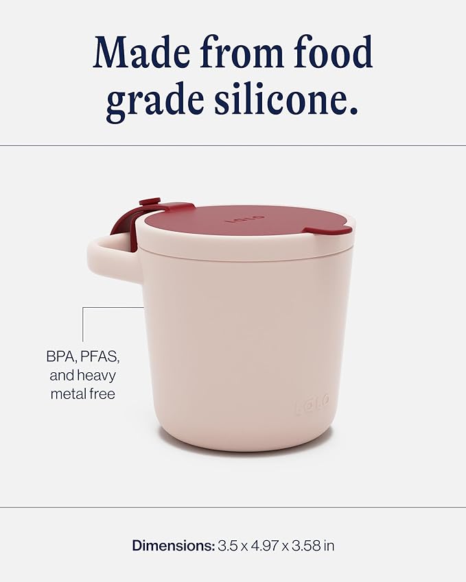 Lalo Snack Cup - Mess-Free Silicone Snack Cups for Toddlers & Babies with Detachable Lid, BPA-Free Baby Snack Containers, Fits Most Stroller & Car Seat Cup Holders, Dishwasher Safe, Berry & Cream
