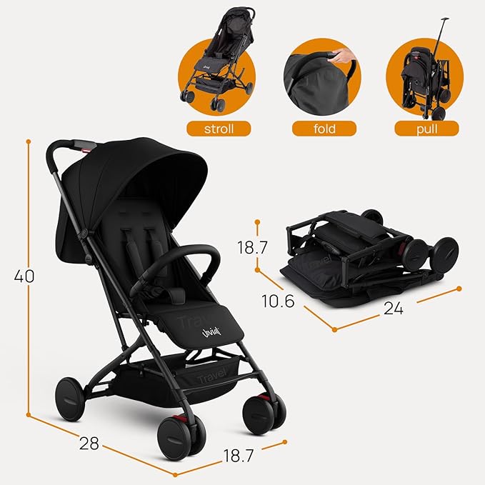 Jovial Lightweight Travel Baby Stroller with One-Hand Easy Fold, Compact Portable Baby Stroller for Everyday Use and Family Travel, with Canopy, Basket, and Included Storage Bag