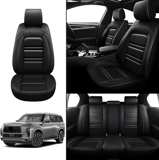 Seat Covers for Infiniti qx80 2014-2025 | 5-Seats Leather Seat Covers, Easy to Install Automotive Seat Covers Full Set (Full Set, Black)