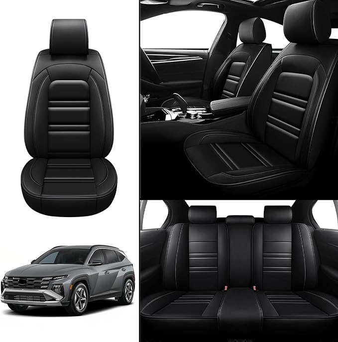 Seat Covers for Hyundai Car Tucson 2005-2025 | 5-Seats Leather Seat Covers, Easy to Install Automotive Seat Covers Full Set (Full Set, Black)