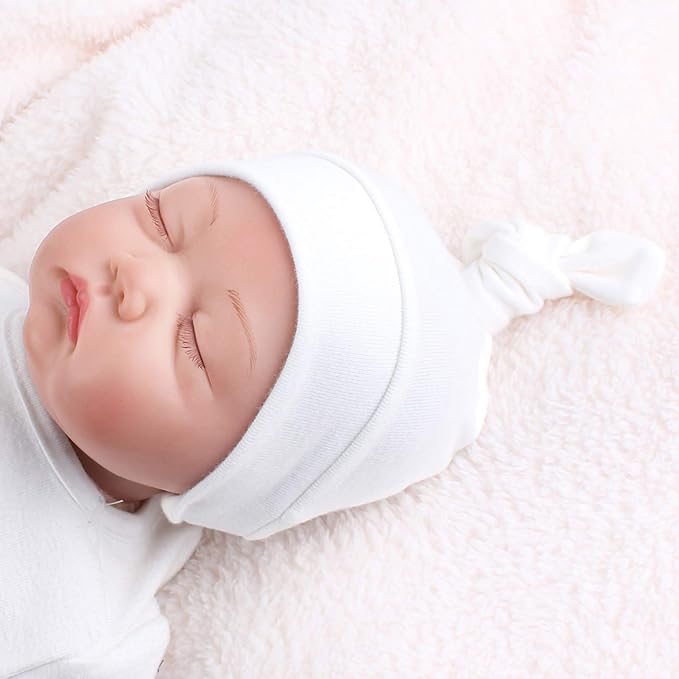 JANGANNSA Newborn Baby Hat Infant Baby Boys Beanie Top Knot Stretchy Hats for Girls 100% Organic Cotton