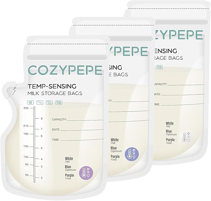 200 Pcs Breastmilk Storage Bags, 8oz Breast Milk Storing Bag with Pour Spout, Temperature-Sensing Color Change Milk Bag for Convenient Breastfeeding, No Leak Presterilized for Freezer