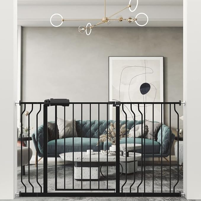 WAOWAO Baby Gate 52.76-57.48" Extra Wide Pressure Mounted Walk Through Swing Auto Close Safety Black Metal Toddler Kids Child Dog Pet Puppy for Stairs,Doorways,Kitchen