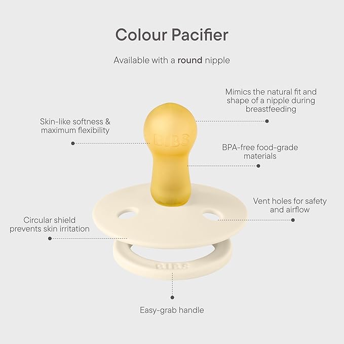 BIBS Colour Liberty Soother 2-Pack, BPA Free Dummy Pacifier, Round Nipple. Natural Rubber Latex, Made in Denmark, Size 2 (6-18 Months), Strawberries and Cream Pale Butter Mix