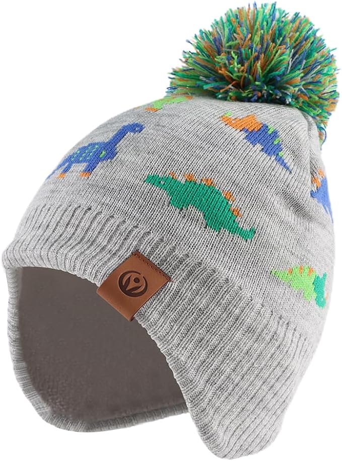 JANGANNSA Knitted Baby Hat Scarf Set Winter Warm Boys Girls Beanie Fleece Lining Toddler Kids Hats with Pompom