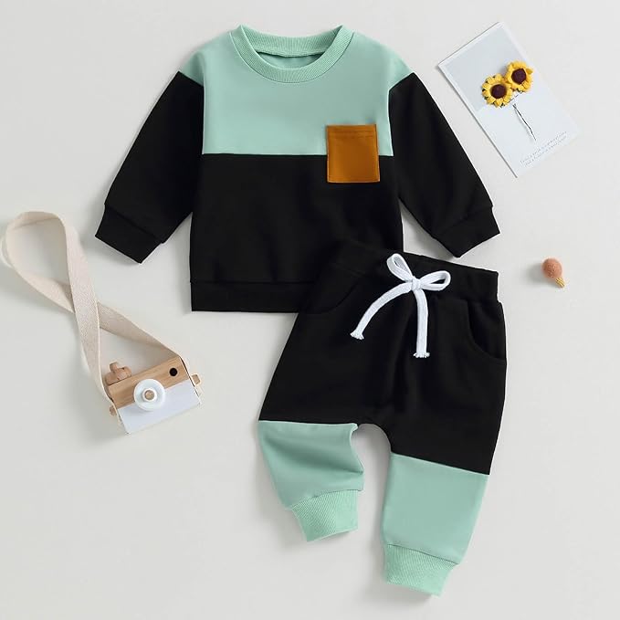 Toddler Baby Boy Fall Clothes Waffle Contrast Color Sweatshirt Pants Sets Infant Winter Outfits 6 12 18 24 Months