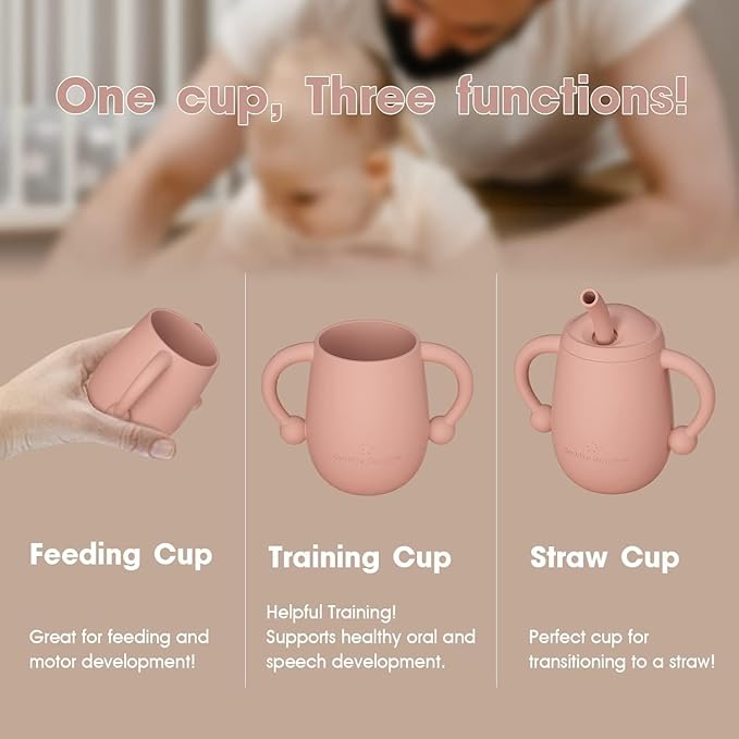 Cuddle Campus 100% Silicone Baby Training Cup, Shatterproof Toddler Sippy Cups with Straw, Open Cup for Baby, 6+ Months 4 Oz
