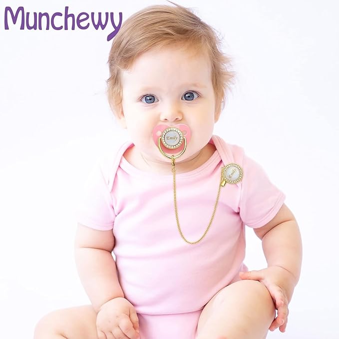 Custom Pacifier with Name, Personalized Pacifier Clip Set with Gift Box, Glitter Crystal Luxury Bling Soother Dummy, Ideal Gift for Boys Baby Shower, Christmas, Birthday, Newborn Photography(Black)