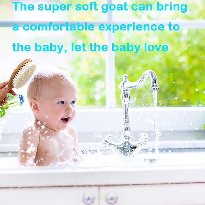 Baby Hair Brush with Wooden Handle, for Newborns & Toddlers-Natural Soft Goat Bristles-Ideal-Perfect Baby Registry Gift