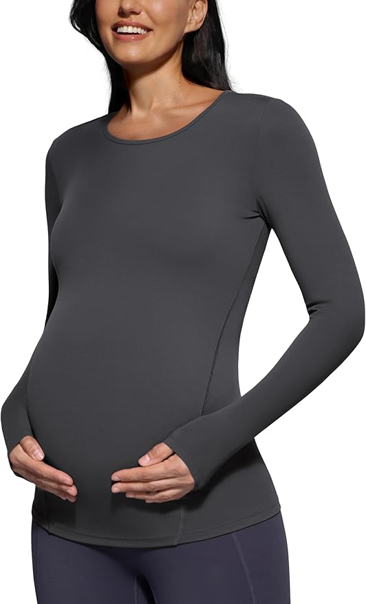 POSHDIVAH Women's Maternity Long Sleeve T Shirts Scoop Neck Pregnancy Tee Top Mama Clothes