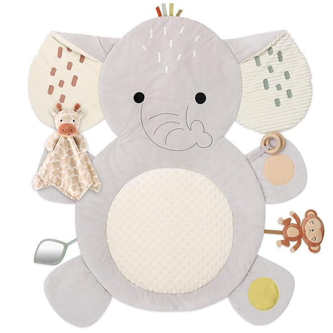 The Peanutshell Tummy Time Mat Girl and Bunny Baby Lovey- Baby Floor Play Mats - Newborn, Infant - Padded Activity Playmat for Babies, Tummy Time Pillow - Pink Floral Nursery Decor Rug