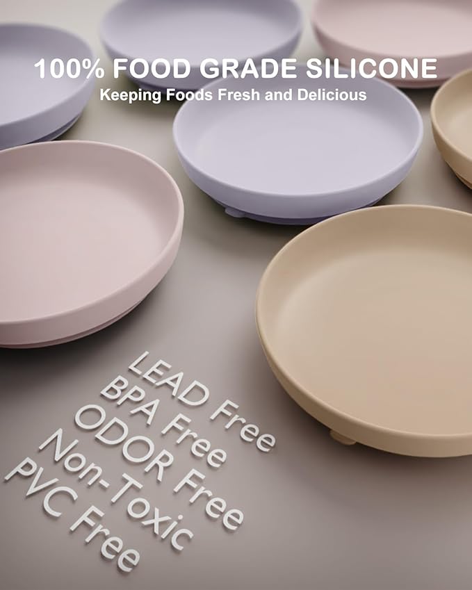 Classic Suction Toddler Plates 3 PCS, Food Grade Silicone Baby Plate with Suction BPA Free, Deeper Feeding Dishes for Toddler Kids Baby, Dishwasher Safe