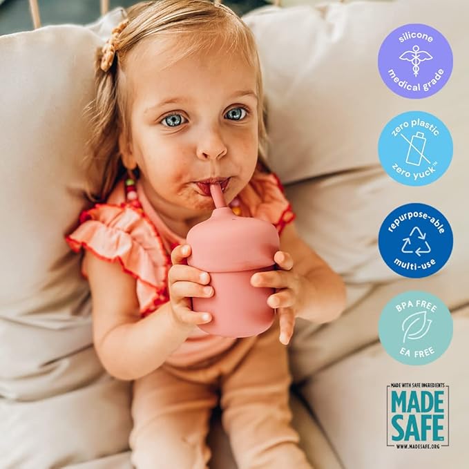 Pura my-my Silicone Straw Cup| Spill Proof, Reusable, Food Grade Silicone, Plastic-Free | For Kids, Toddlers, Babies & Infants - 2 Pack Mint & Slate