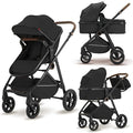 2 in 1 Baby Stroller, High Landscape Infant Stroller Pram Foldable Pushchair with Adjustable Canopy, Storage Basket,5-Point Harness,Mom Bags (Black)
