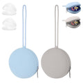 2 Pack Pacifier Holder Case, BPA-Free Silicone Portable Pacifier Case Holder Pouch for Baby Boys & Girls, Travel Storage Container for Newborn, Diaper & Strollers(Light Grey/Blue)
