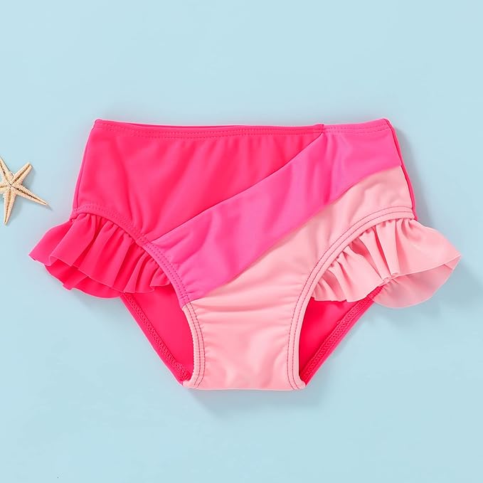 YOUNGER TREE Toddler Girls Two Pieces Swimsuit Color Block Stripe Swimwear Summer Beach Bathing Suit (Pink 12-18 Months)