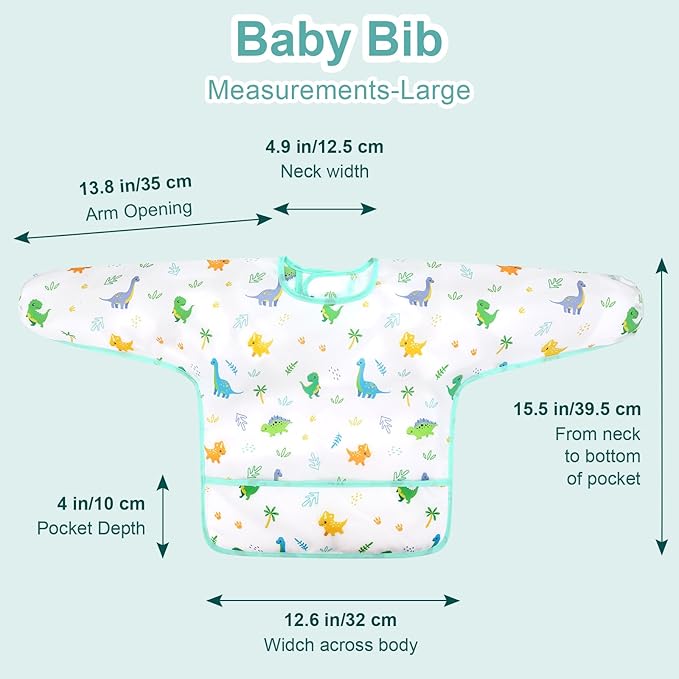 Accmor 5 Pack Long Sleeve Bibs, Baby Smock Waterproof Sleeved Bib Smock for Baby Toddler 6-36 Months
