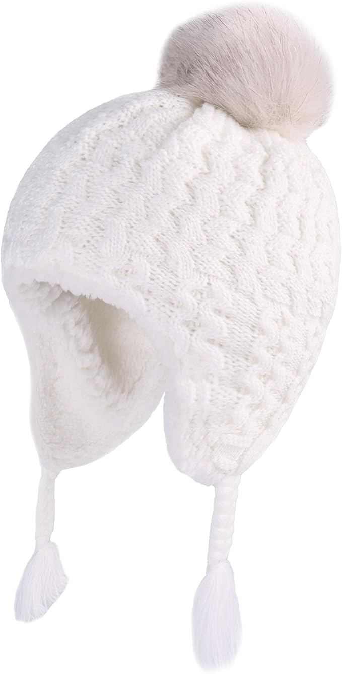LANGZHEN Toddler Kids Infant Winter Hat,Earflap Knit Warm Cap Fleece Lined Beanie for Baby Boys Girls