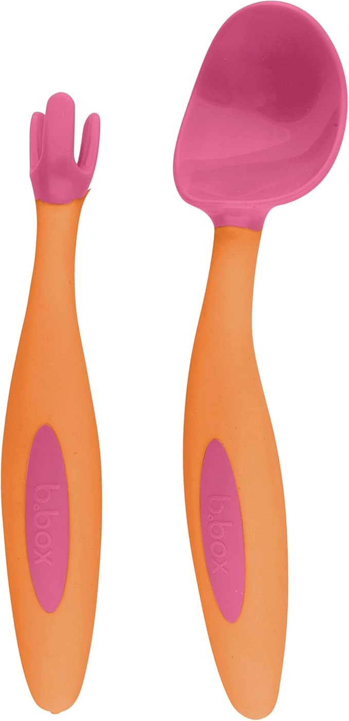 b.box Toddler Cutlery Set: Patented FLORK™ Designed Fork, Spoon & Travel Case, Easy Grip Handles, Dishwasher Safe, BPA Free (Strawberry Shake)