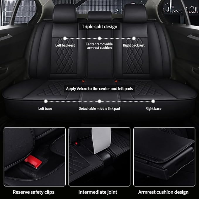 Leather Car Seat Covers for Volkswagen Atlas 2019-2023 Waterproof, Breathable, Non-Slip Napa Leather Car Seat Covers, Comfortable, Durable and Easy to Install（5PCS Luxury,Classic+Black）