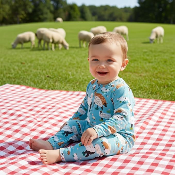 PATPAT Baby Footie Romper with Mittens for Boy and Girl, Anti-Slip & 2-Way Zipper, Long Sleeve, Viscose from Bamboo, Outfit