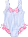 YOUNGER TREE Toddler Swimsuit Girl Cute Stripe One-Piece Ruffle Swimwear Baby Girl Bathing Suits with Bow