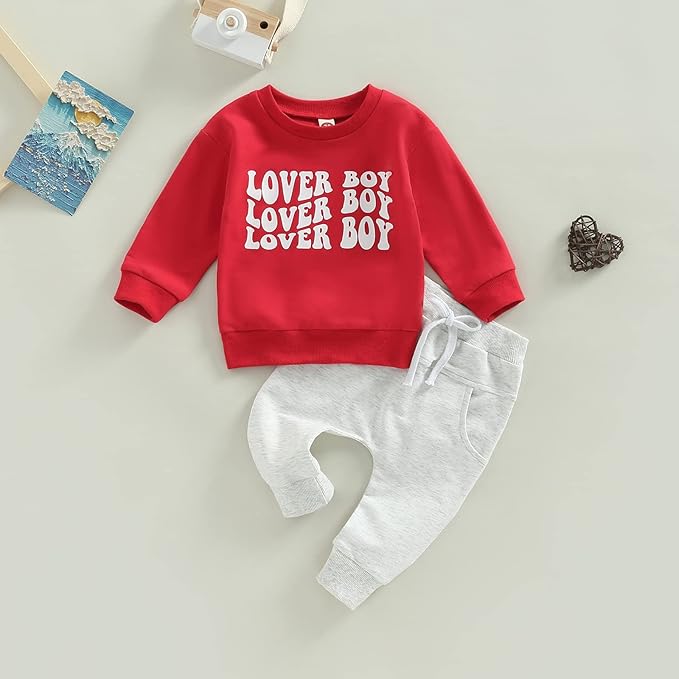 Toddler Baby Boy Clothes Solid Color Long Sleeve Crewneck Sweatshirt Top Casual Pants Set 2Pcs Fall Winter Outfits