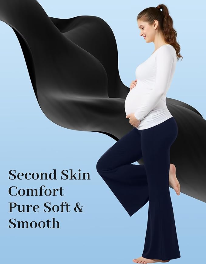 Fotociti Maternity Flare Leggings with Pockets, Women’s Soft Pregnancy Pants Over The Belly For Yoga Workout Active