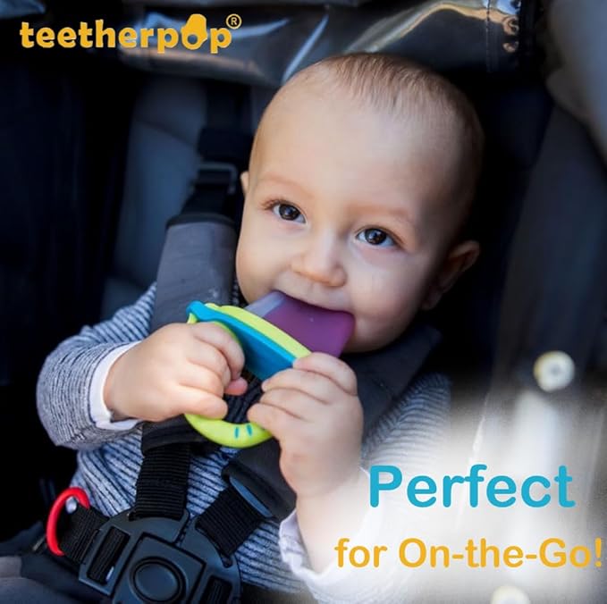 Teetherpop Fillable Silicone Teether for Babies – Breastmilk Popsicle Molds for Teething with Spill-Proof Sippy Slits – Freezable Baby Teethers for Liquids & Purées - Cool Teething Relief (BlueOrange)