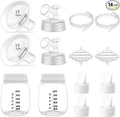 Full Breast Pump Parts with 17mm Oval Soft Rim Flanges and Wide-Mouth Base Connector for Spectra S2 S1 9 Plus SG, Medela, Lansinoh Pumps, Include Flange, Valve, Backflow Protector, Tubing and Bottle