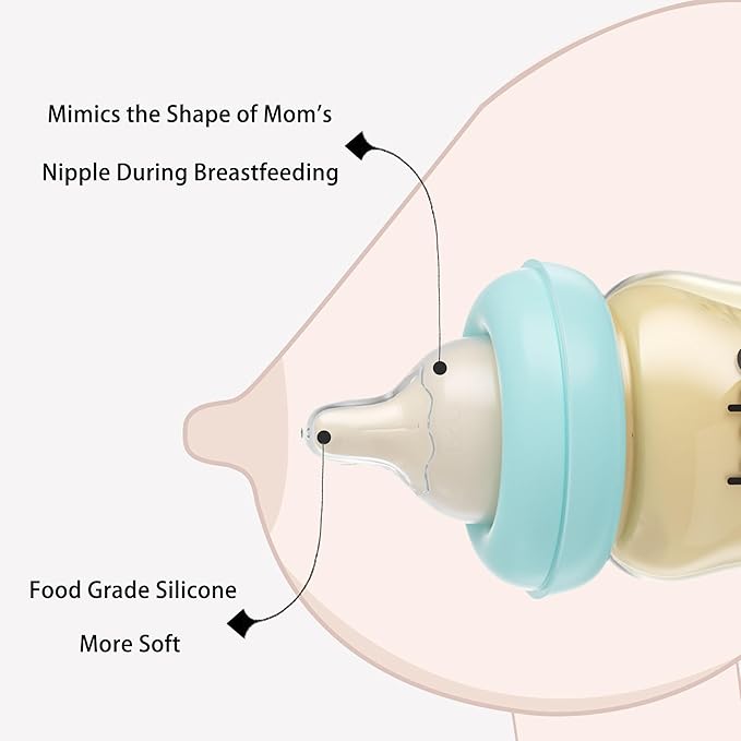 YOHKOH PPSU Baby Bottle Wide Neck, Newborn Anti-Colic Baby Bottle with Natural Response Nipple, Streamlined Body, Easy to Clean (8.8oz (Pack of 4), Blue)