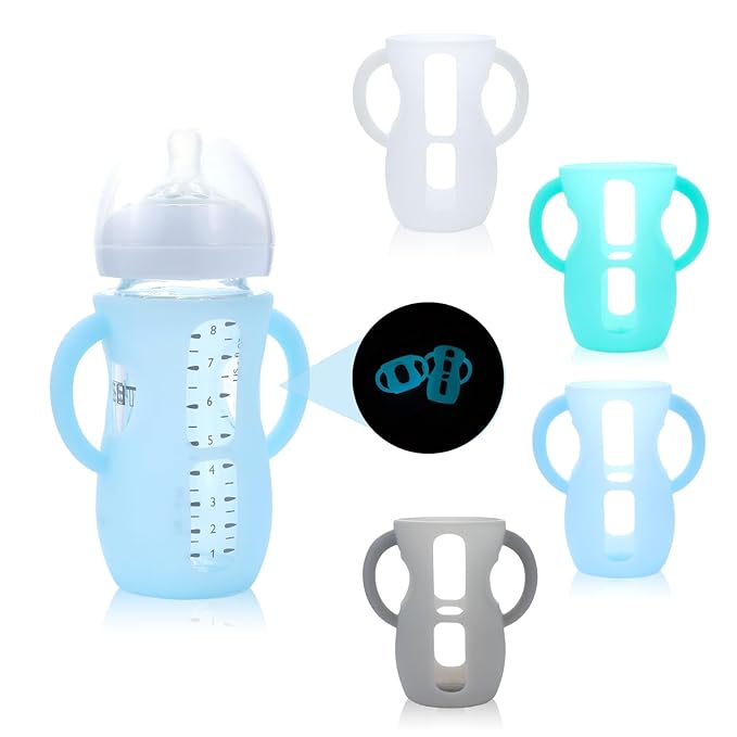 4-Pack Silicone Sleeves for Philips Avent Glass Bottles, BPA-Free Drop-Resistant Baby Bottle Sleeves with Handles, Compatible with Philips Avent Natural Glass Baby Bottles (8 oz)