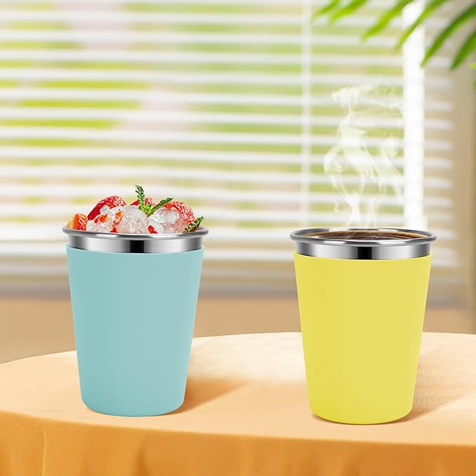 Kids Cups with Straws and Lids Leak Proof, 12oz Sippy Cups for Toddlers 1-3, 4 Pack Toddler Cup Spill Proof Stainless Steel Kids Cups with Lids for School, Outdoor