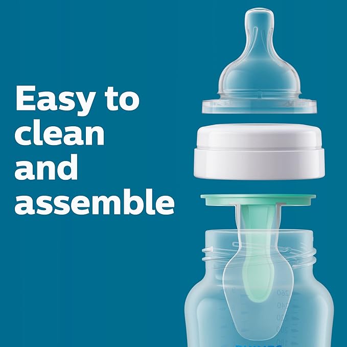 Philips Avent Anti-Colic Bottle with AirFree Vent, 9oz, with Flow 2 Nipples, 1m+, 4pk, Blue, SCY703/24 (Pack of 6)