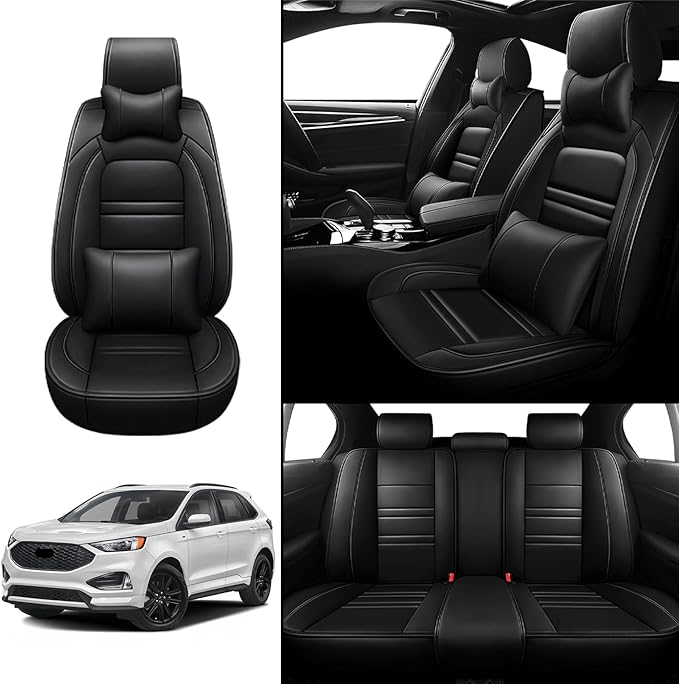 Car Seat Covers for Ford Edge 2007-2024 | 5-Seats Seat Covers, Waterproof Seat Protectors, Automotive Seat Covers (Full Set with Pillow,Black)