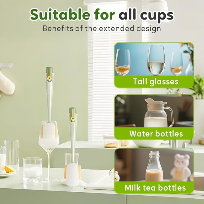 5 in 1 Bottle Cleaning Brush, Multifunctional Water Bottles Cleaner Brushs Portable Bottle and Lid Cleaning Brush Tool, Straw Cleaner Brushs for Baby Bottles Tumblers Glass Cups (2, Green)