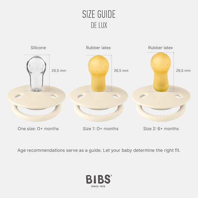 BIBS De Lux Baby Pacifier 2-Pack | Made in Denmark | BPA Free Dummy Soother, Round Nipple. Silicone, OneSize (0-36 Months), Ivory/Baby Pink