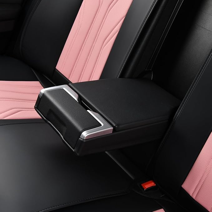 FLORICH Rear Seat Covers Leather Car Seat Covers Waterproof Back Seat Cover Automotive Seat Covers Universal Seat Cushion Protector for Most Cars Trucks SUV-Black&Pink