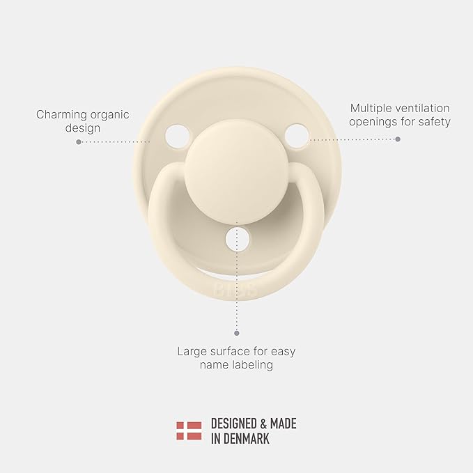 BIBS Pacifiers - De Lux Collection | BPA-Free Round Nipple | Silicone | Made in Denmark | Set of 2 Cloud/Black Color Premium Soothers | Size One Size