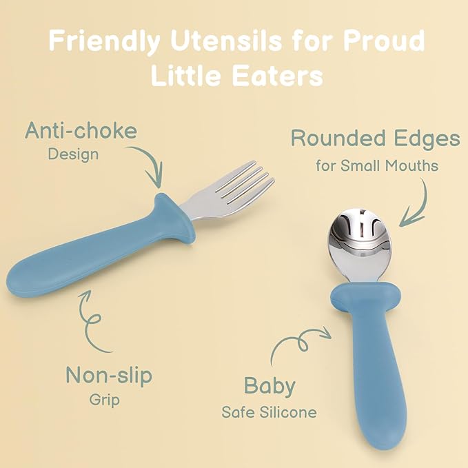 Toddler Utensils, 6 Pack kids Silverware Set with Silicone Handle, 18/8 Stainless Steel Children Safe Forks and Spoons, Dishwasher Safe