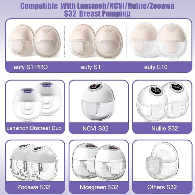 2pcs Duckbill Valves and 2pcs Silicone Diaphragms Compatible with Lansinoh Discreet Duo, eufy E10 S1 S1 Pro,NCVI Nuliie NICEGREEN Life S32 Breast Pump Replacement Parts, S32 Breast Pump Accessories