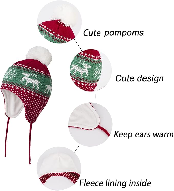 LANGZHEN Toddler Kids Infant Winter Hat,Earflap Knit Warm Cap Fleece Lined Beanie for Baby Boys Girls