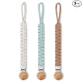 Pacifier Clip for boy 9.2 Inch Pacifier Leashes woodern Clips Teething Toy with Handmade Braided Cotton Modern Unisex Baby Shower Birthdays Christmas Set (3 Pack Boys)