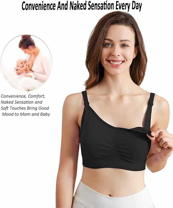 iloveSIA Nursing Bras for Mom Breastfeeding, Seamless Supportive Sleep Bra for Maternity Postpartum S-2XL 3Pack