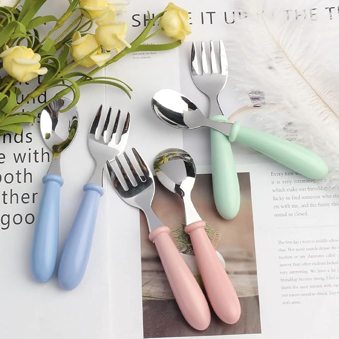 6-Pack Stainless Steel Toddler Forks with Round Handle, Baby & Kids Utensils for Self-Feeding Dishwasher Safe