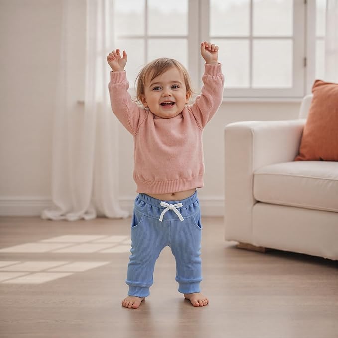 Sejardin Toddler Baby Boy Girl Pants 3 Pack Solid Color Elastic Waist Jogger Sweatpants Newborn Infant Casual Bottoms